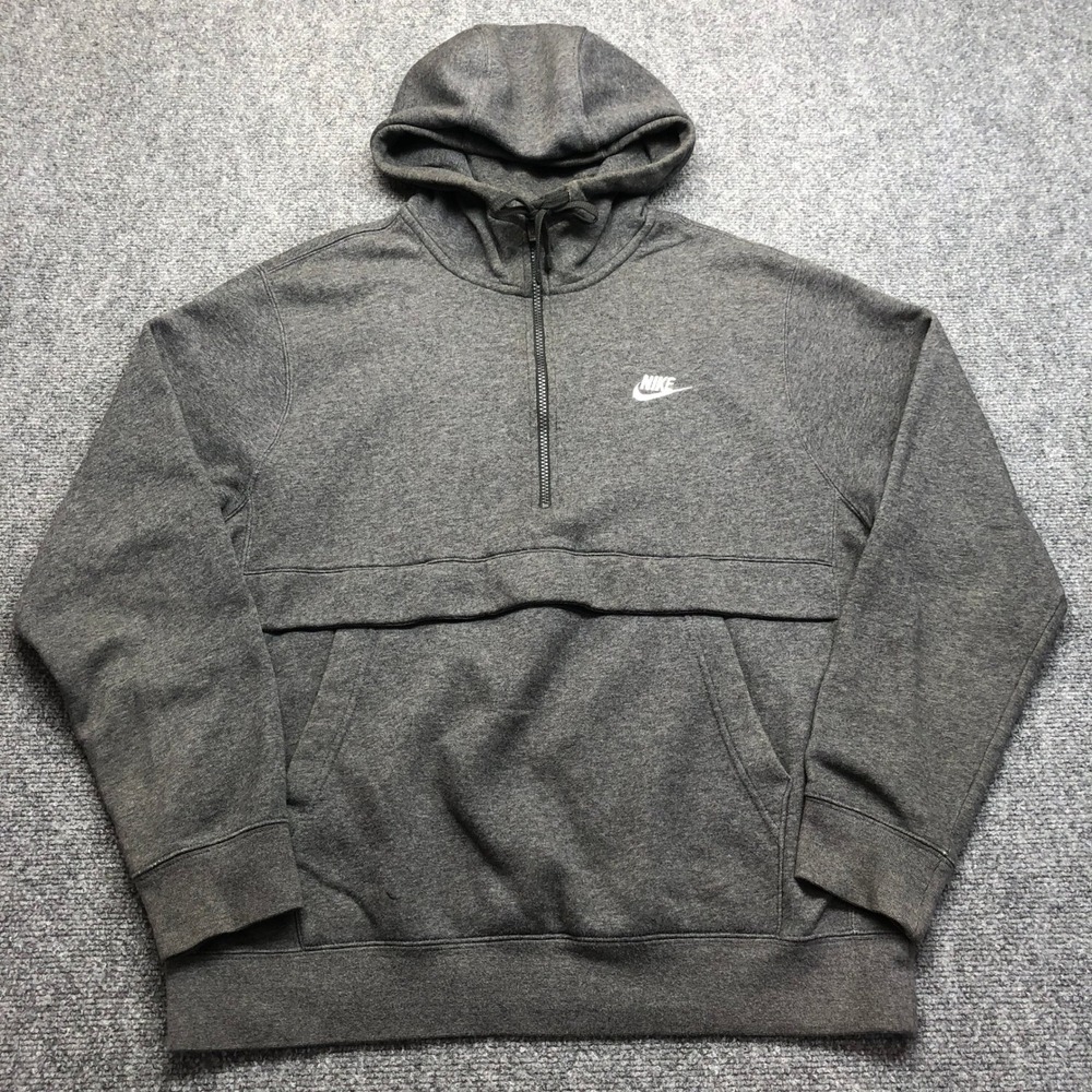 Nike Mens Quarter Zip Hoodie Charcoal Grey Fleece Pullover Kangaroo Pocket XL